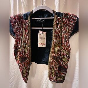 Beaded cropped heavy vest